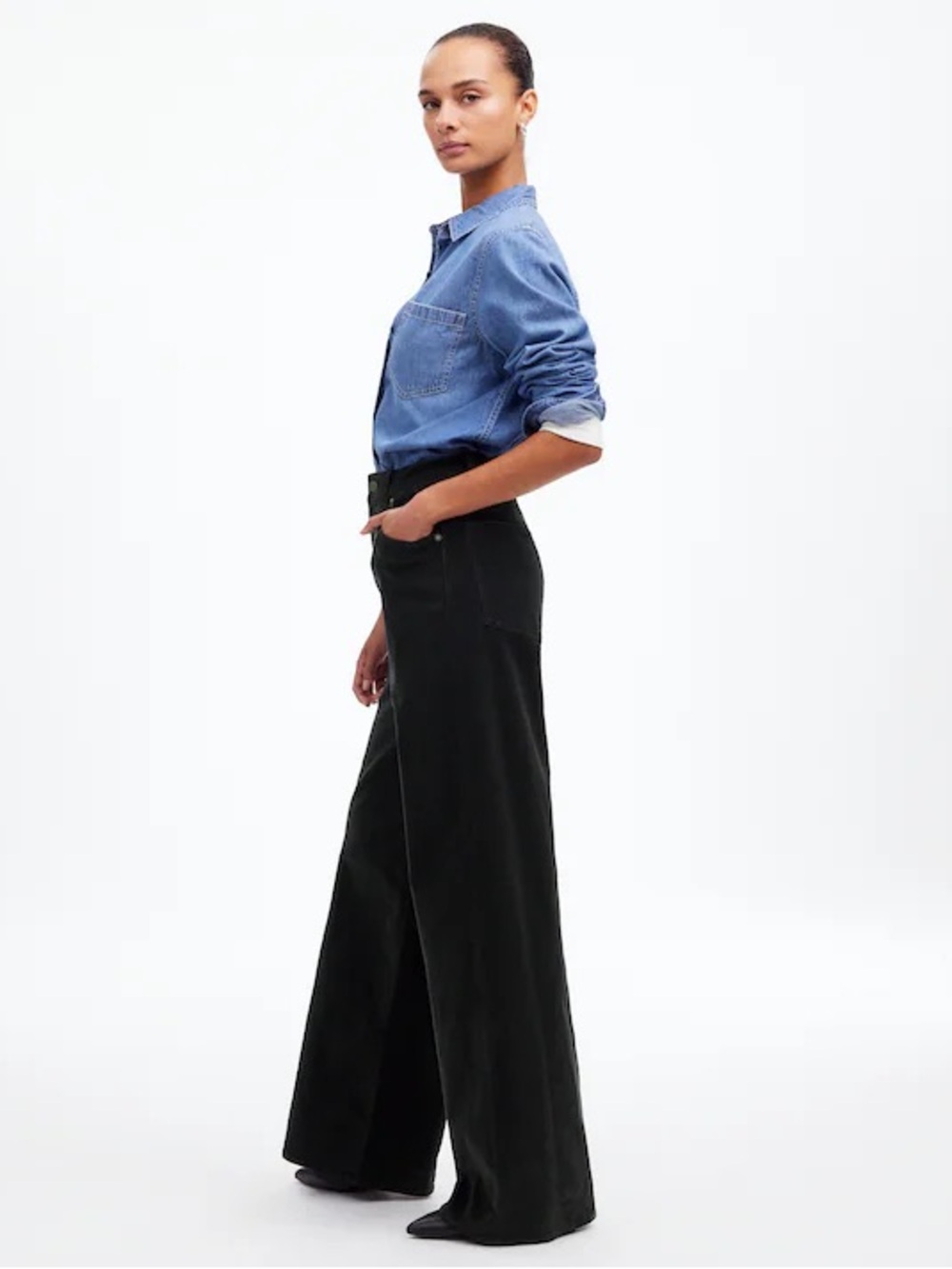 NWT Madewell Superwide-Leg Pants in Corduroy Black sz 30 - Picture 3 of 10